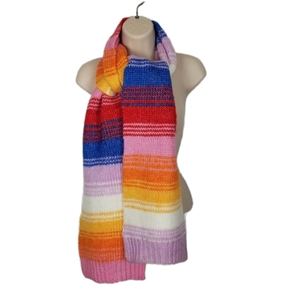 Old Navy Knit Scarf Rainbow Wide Stripes Soft Colorful Color Block Cable Cozy - Picture 1 of 5
